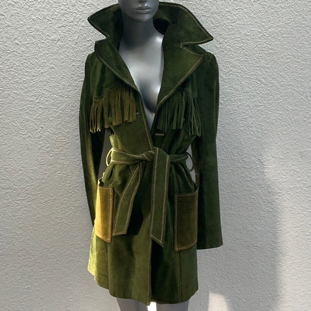 Vintage green suede fringed jacket
